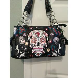Day of the Dead Handbag Women Purse Skull Bag Consealed Carry Pocket EUC